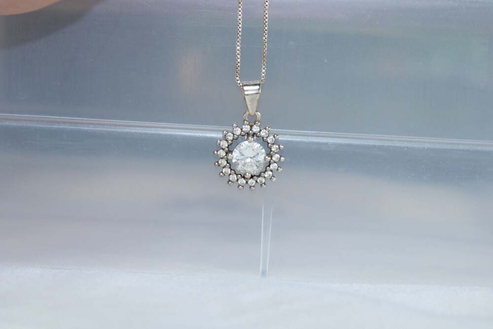 Sterling Silver 925 Round Cut CZ Halo Pendant Necklace